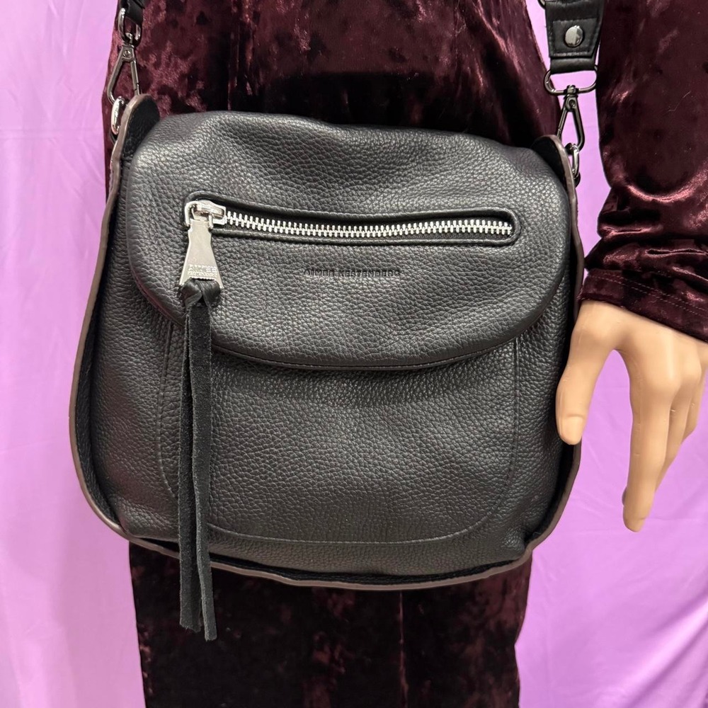 Aimee Kestenberg Black Pebbled Leather Crossbody Bag Adjustable Strap